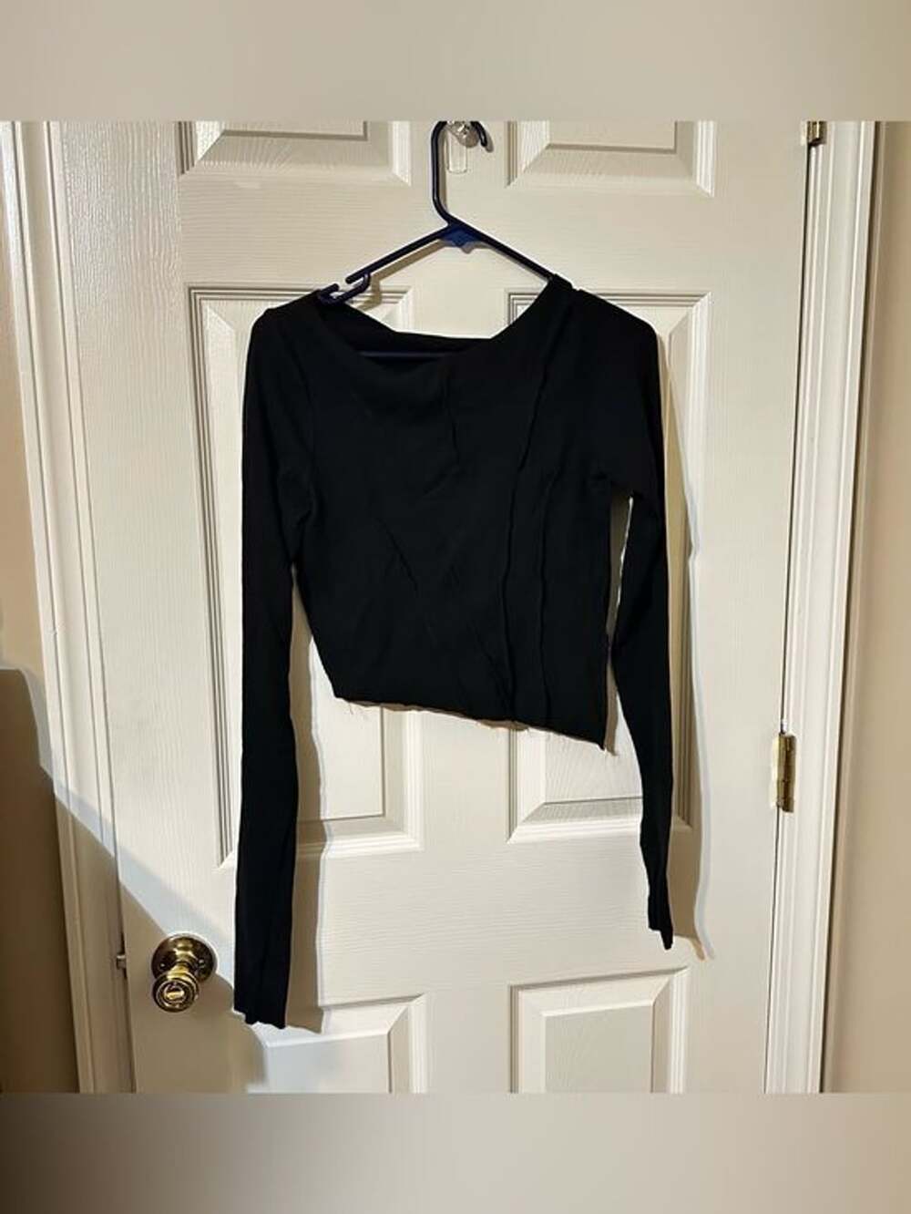 Fashion Nova Black Long Sleeve Asymmetrical Crew Top